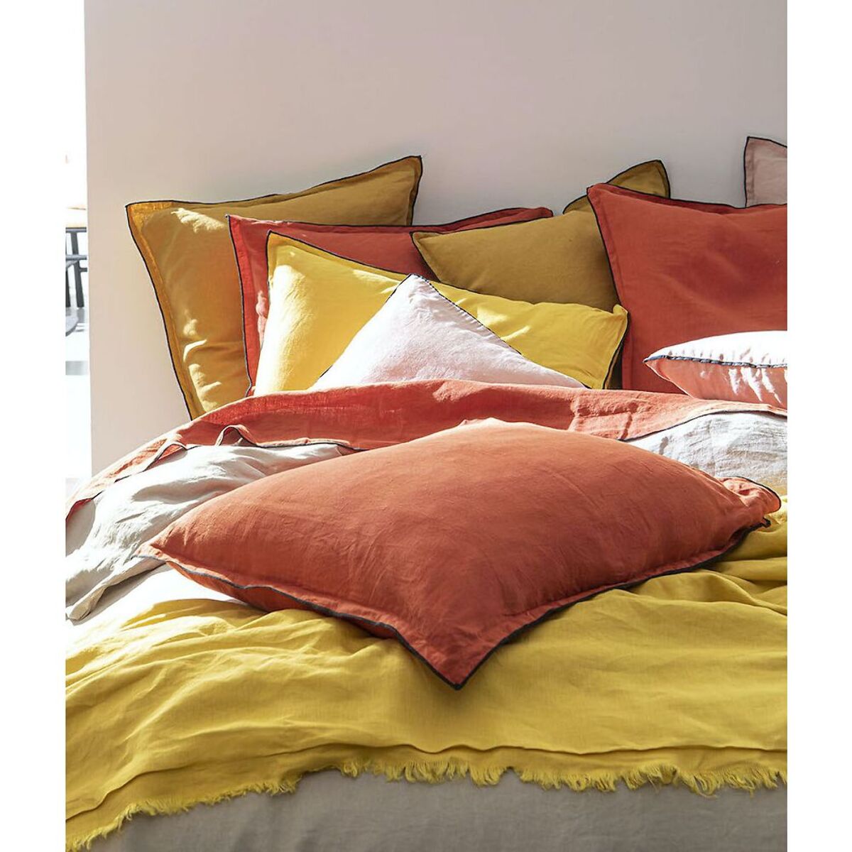 Housse de couette 100% lin lavé jaune or