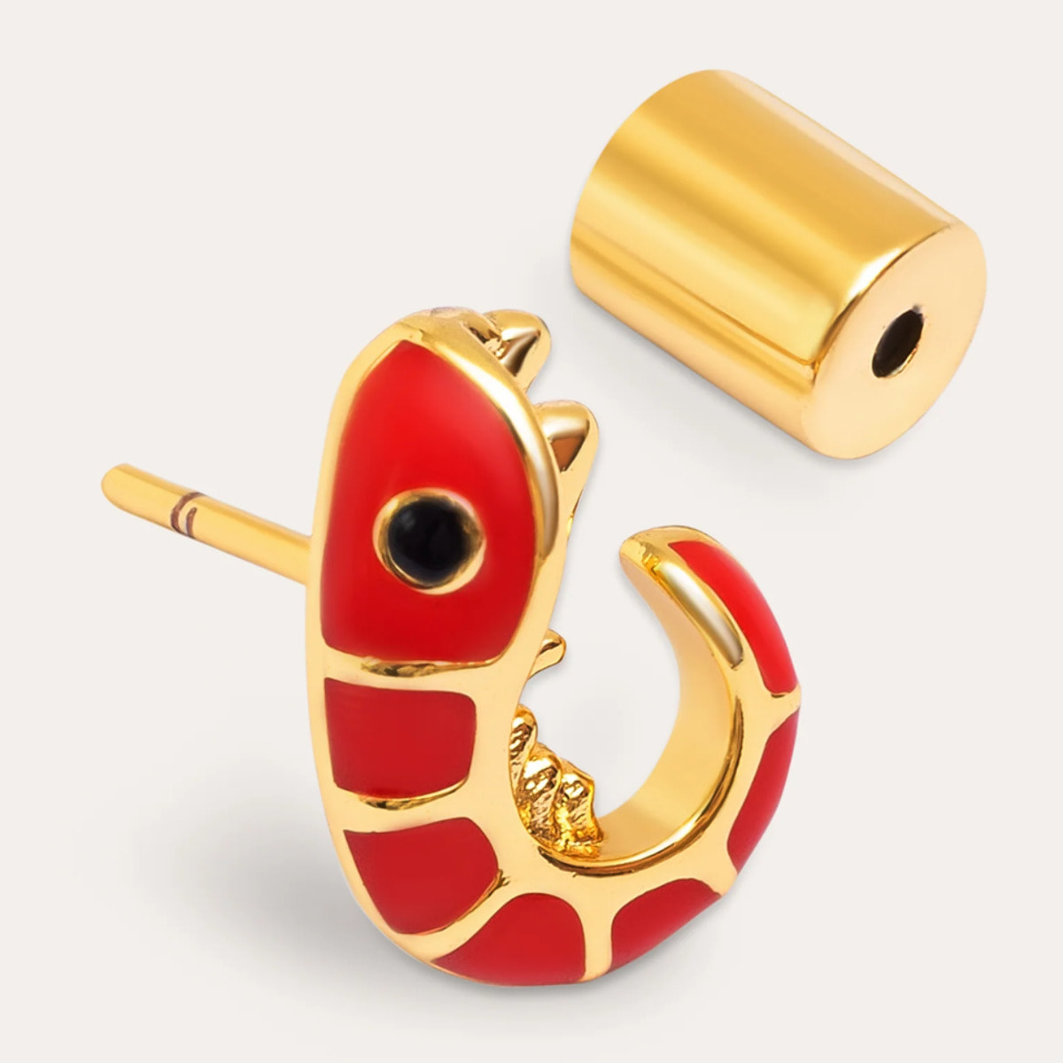 Orecchino Singolo Prawn Enamel Placcato Oro