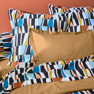 Drap coton géométrique réversible uni - Noir