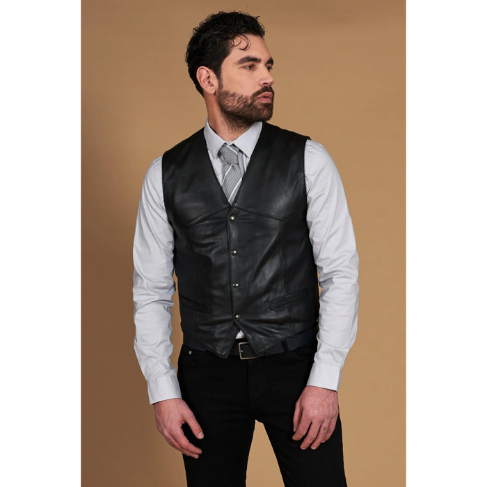 Gilet in pelle nera uomo stile classico