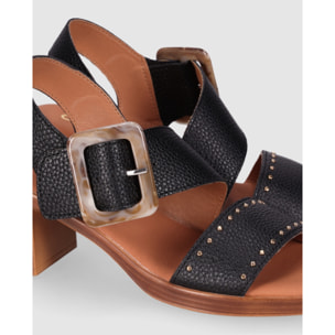 Sandalias de Piel - Negro - Tacón: 5 cm