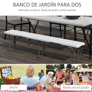 Banco de Jardín Plegable Banco Exterior de 3 Plazas con Marco de Acero Carga 360 kg para Patio Terraza Balcón Camping 183x28x43 cm Blanco