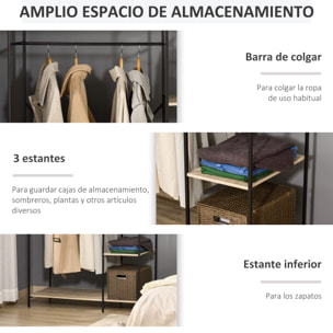 Perchero de Ropa Perchero de Madera con 4 Estantes de Almacenaje y Barra para Colgar Carga 30 kg para Dormitorio Salón Entrada 100x46x170,5 cm Natural