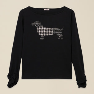 Oltre - T-shirt maniche lunghe con stampa e applicazioni - Nero