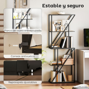 Librería de 5 Niveles, Estantería para Libros Industrial con Estantes Abiertos y Marco de Acero Entrecruzado, para Salón, Dormitorio, Oficina, 60x30x165 cm, Roble