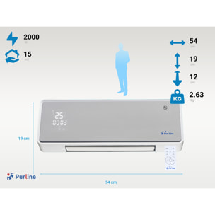 Chauffage soufflant 2000 W façade en verre argenté télécommande et minuterie