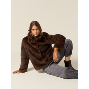 Oltre - Chaqueta corta efecto peluche - Marrón