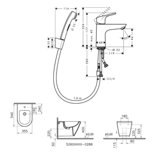 Vitra Integra bidet suspendu + trop-plein, 35,5x54 cm + Hansgrohe Focus Set bidette, bonde Push-Open (7042-028831927000)