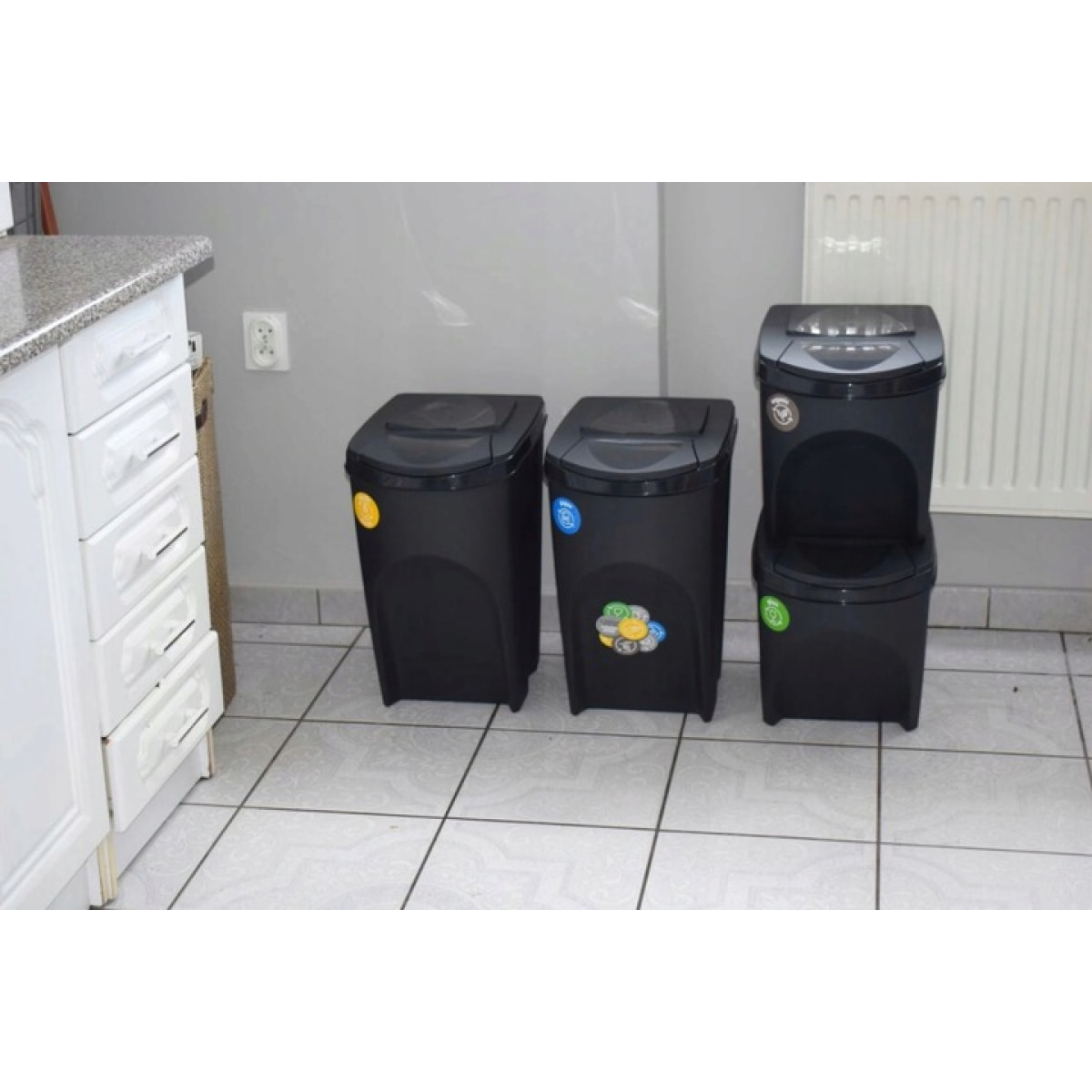 Juego de 4 cubos de reciclaje 140L Prosperplast Sortibox, antracita