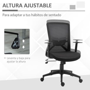 Silla de Oficina Giratoria Silla Escritorio con Altura Ajustable Reposabrazos Soporte Lumbar Respaldo Transpirable y Función Basculante 62x56x95-103 cm Negro