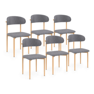 Chaises Callisto en tissu gris et pieds métal - lot de 6