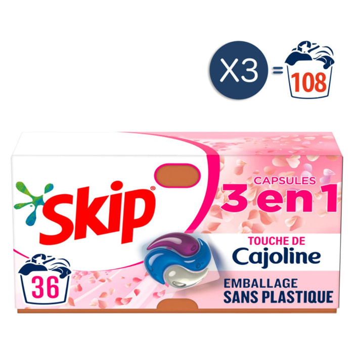 108 lavages - Capsules 3-en-1 SKIP Lessive Touche de Cajoline (Lot de 3x36)