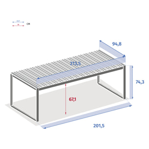 Table de jardin "Lensia" eucalyptus/graphite 8 places en aluminum traité epoxy