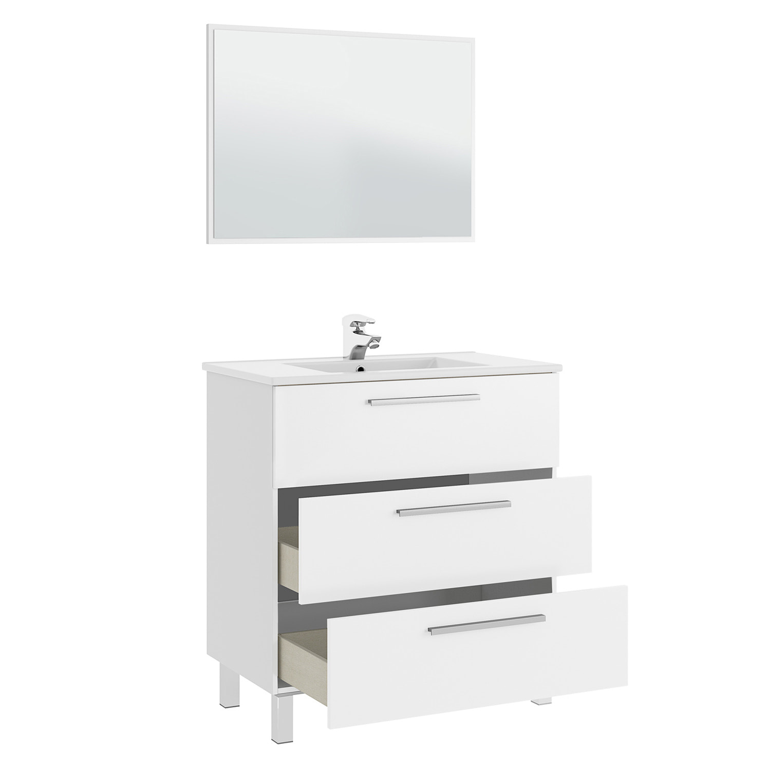 Mueble baño alise 3c 80cm color blanco brillo con espejo, sin lavabo