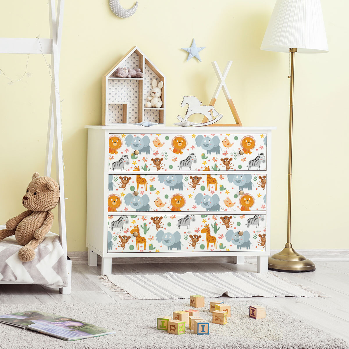 Rouleau revêtement adhésif vinyle au mètre - Sticker lavable Cuisine Meuble Armoire Porte - ANIMAUX EXOTIQUES