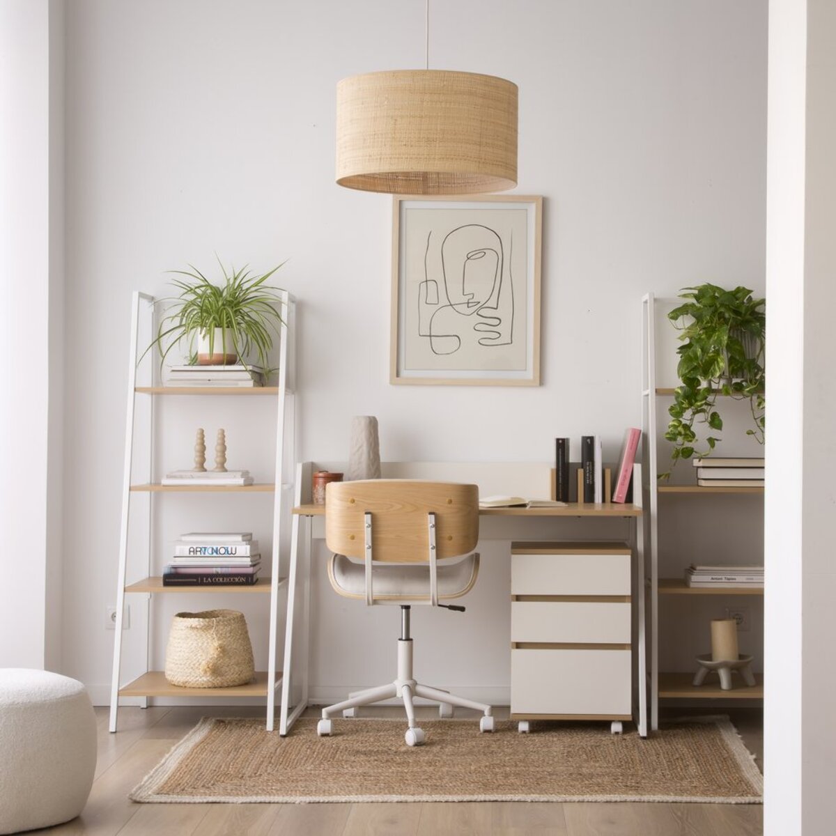 Caisson 3 tiroirs pour Étagère Poppy -tableau technique stratifié-couleur chêne clair/blanc 40 x 62 x 40 cm