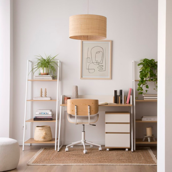 Caisson 3 tiroirs pour Étagère Poppy -tableau technique stratifié-couleur chêne clair/blanc 40 x 62 x 40 cm