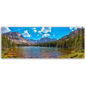 Tableau panoramique lac alpin et forêt sous ciel bleu Toile imprimée