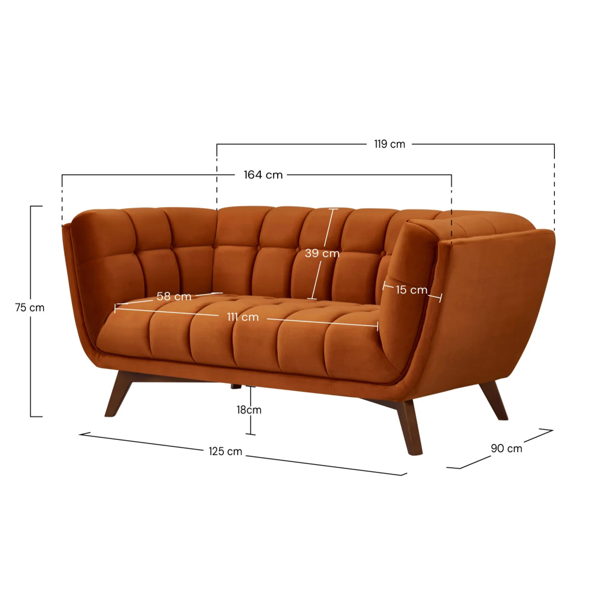Canapé 2 places en velours orange curcuma - Mona