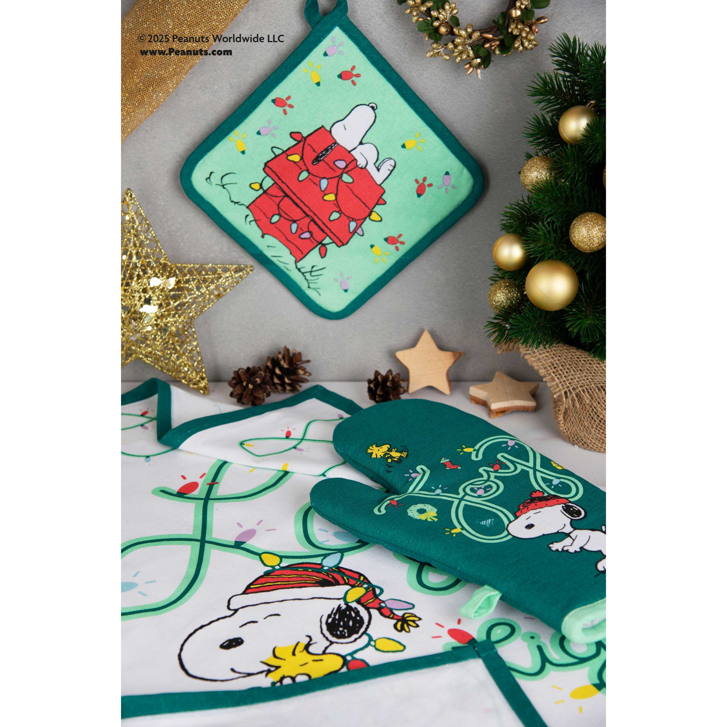 Set torchon avec manique et gant de cuisine Excelsa – Peanuts Shiny And Bright, Coton Multicolore