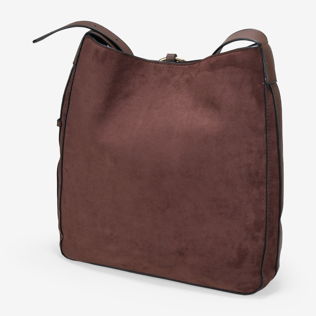 Bolso de hombro marrón en ante con argolla metálica