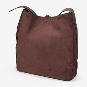 Bolso de hombro marrón en ante con argolla metálica