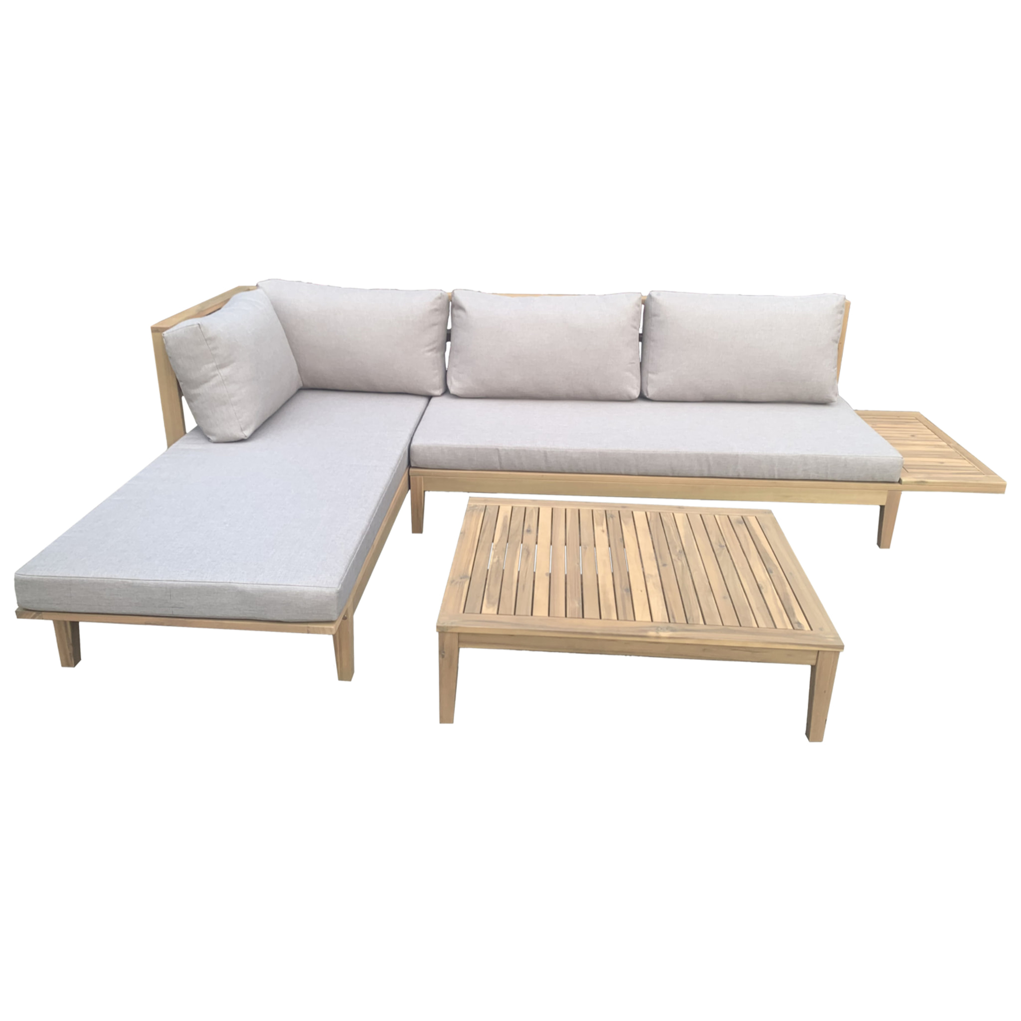 Salon de jardin en acacia 4 places PANGKOR - coussins sable