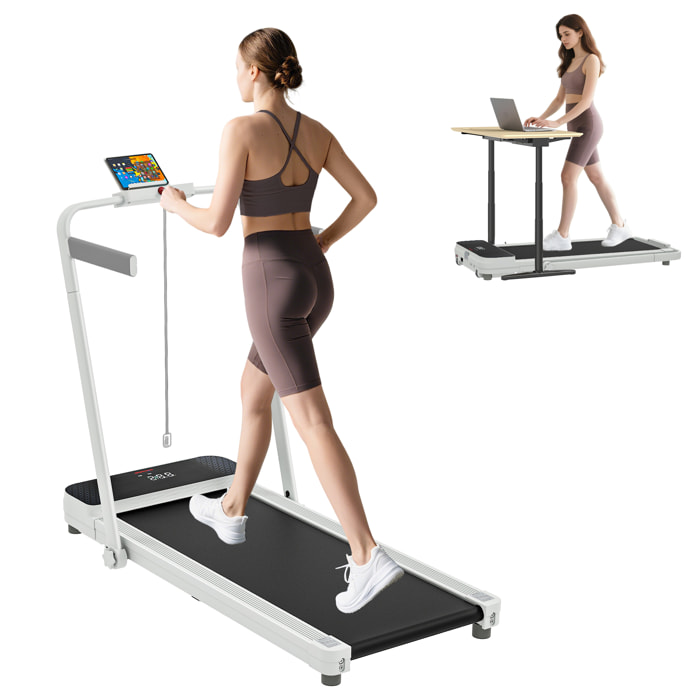 Cinta de Correr Plegable 10% Inclinación, Andar Caminadora Eléctrica 0-12 KM/H, Debajo del Escritorio 2 en 1 con 2.5HP, Pantalla LED, Control Remoto y Soporte Integrado, para Casa y Oficina