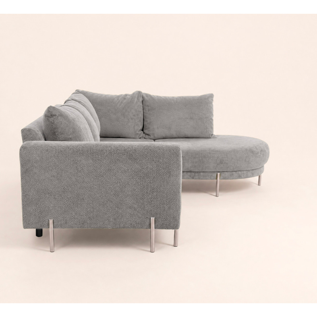 Gabin - Canapé d'angle droit 5 places en velours texturé - Gris clair
