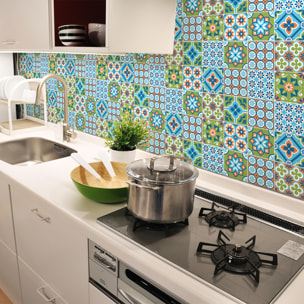 Stickers muraux - Sticker Mural Carrelage adhésif Cuisine Salle de Bain - 24 STICKERS CARRELAGES AZULEJOS SABRIENA