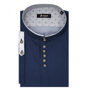 Camicia Uomo Coreano 7 Bottoni Manica Corta Con Profilo Popeline Stampato Blu/Celeste