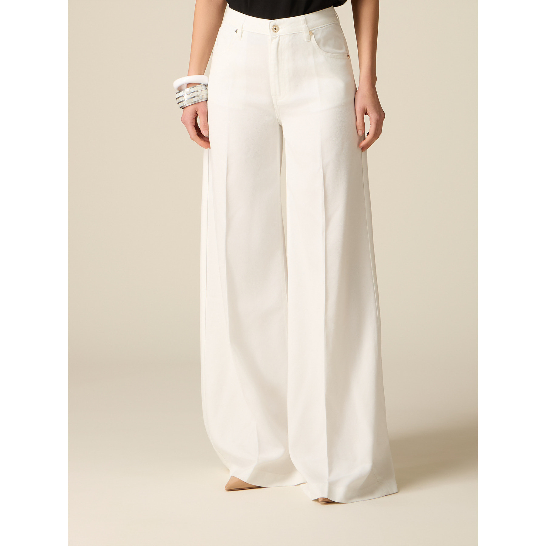 Oltre - Pantaloni palazzo in tencel - Bianco