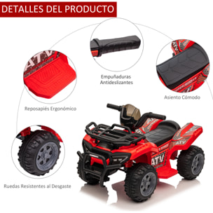 Quad Eléctrico para Niños de +18 Meses Vehículo Eléctrico a Batería 6V Infantil con Velocidad de 2 km/h y Avance 70x42x45 cm Rojo