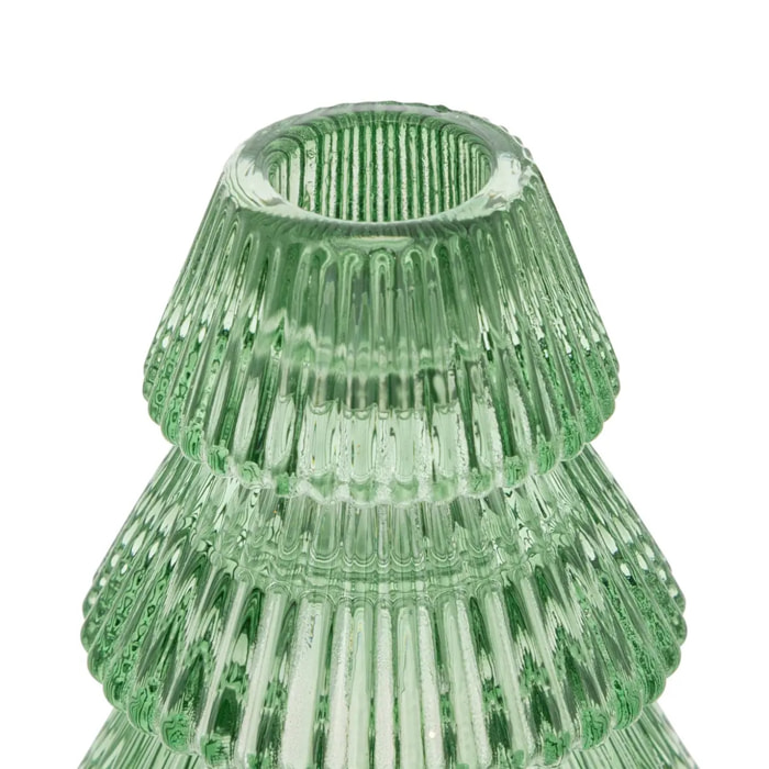 Photophore forme sapin H.10cm verre vert