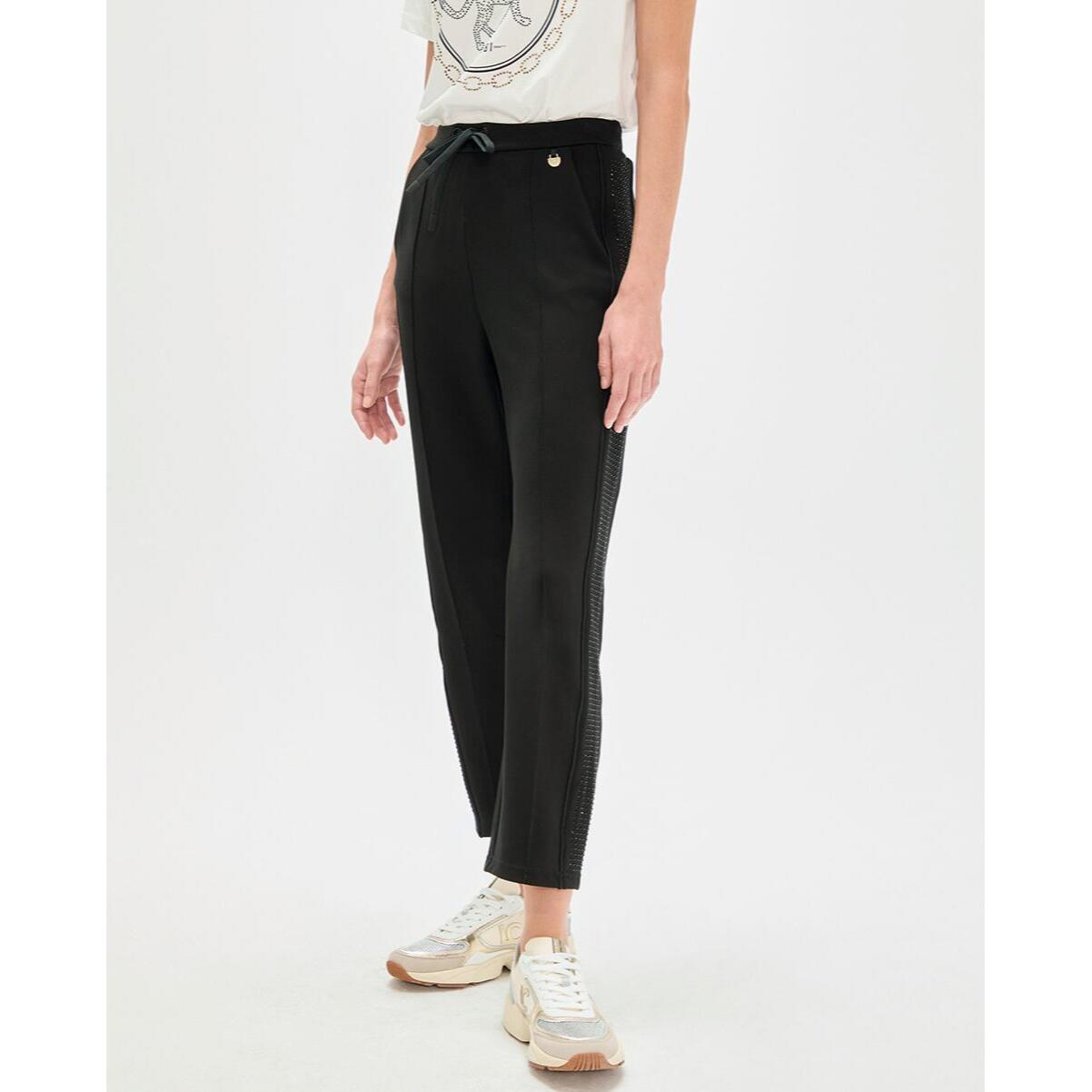 Pantaloni laterali con strass in scuba