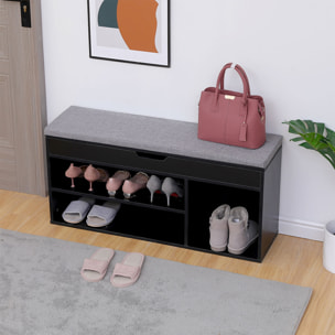 Meuble à chaussures trois casiers avec coffre noir ALAN