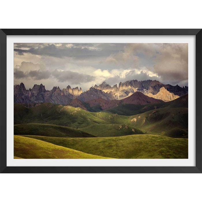 Affiche Plateau Tibetain Affiche + cadre en bois - Noir