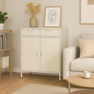Credenza metallo 2 ante e 2 cassetti 80x38x110cm avorio - Pop