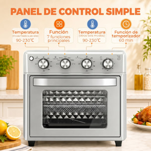 Horno Eléctrico Multifunción de Sobremesa 30L Mini Horno Tostador 1600W Freidora de Aire con 7 Modos de Calor Temporizador y Temperatura Regulable 43x39x39 cm Plata