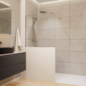 Pare-muret 100x90 cm Paroi en verre Crystal Glass® 8 mm anticalcaire, avec bras et profilés chrome brillant (SATBWIS90PR)