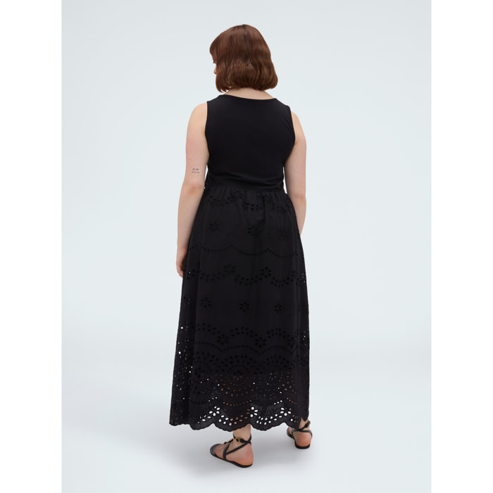 Fiorella Rubino - Vestido largo corte imperio en sangallo - Negro