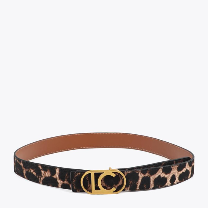 Cintura reversibile con stampa animalier e fibbia ovale con logo
