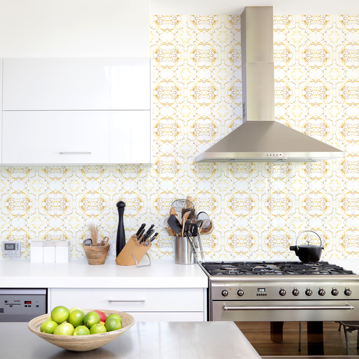 Stickers muraux - Sticker Mural Carrelage adhésif Cuisine Salle de Bain - 60 STICKERS CARRELAGES EFFET MARBRÉ DORÉ CHIC
