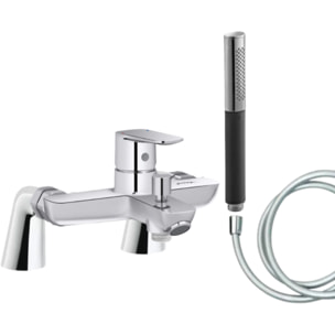 Mitigeur baignoire July+ + pommeau de douche Shift Ellipse + flexible de douche lisse + colonnettes
