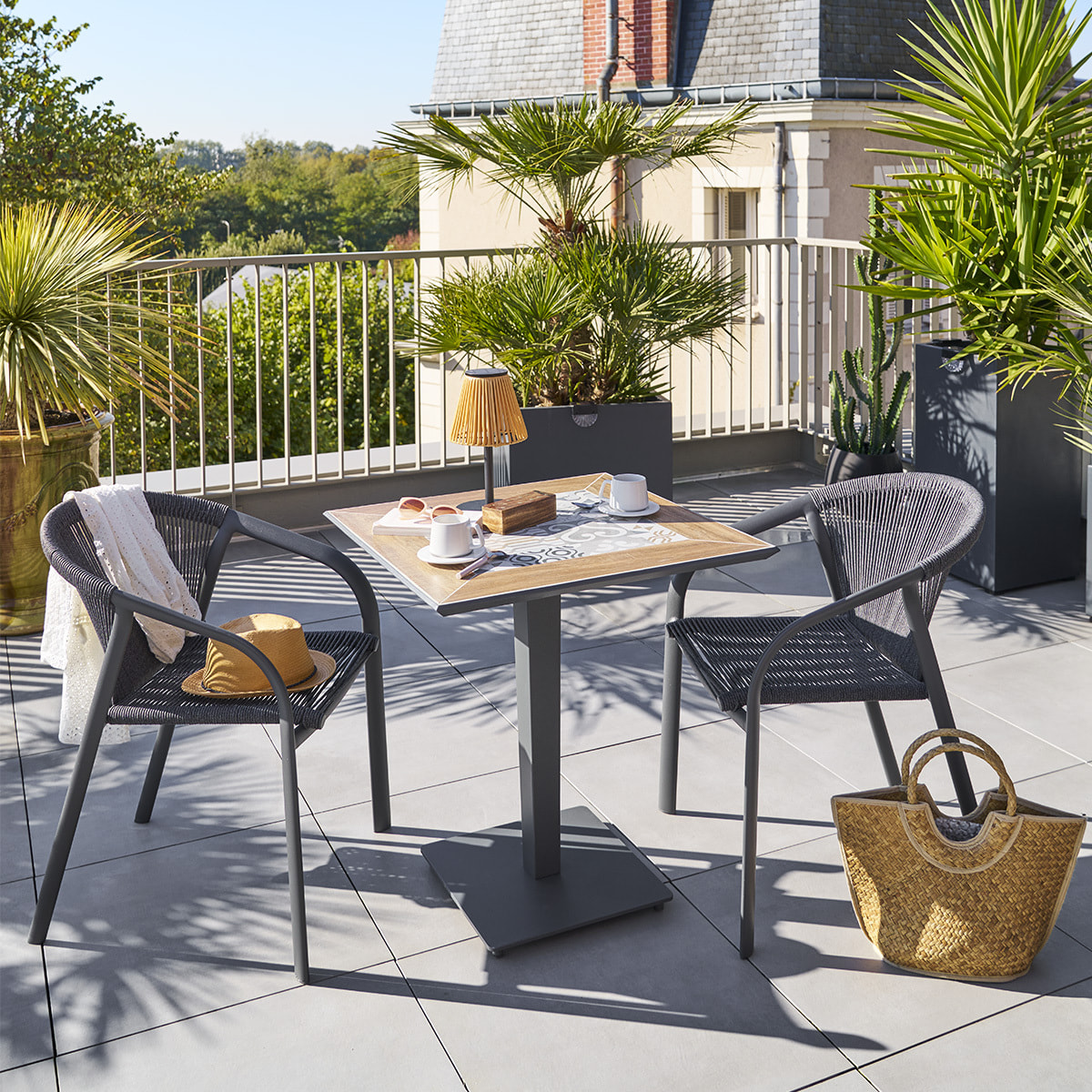 Table de jardin bistro "Lambada" céramique & graphite 2 places en acier et céramique