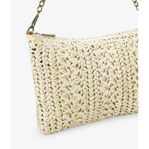 Bolso de rafia beige con asa de cadena
