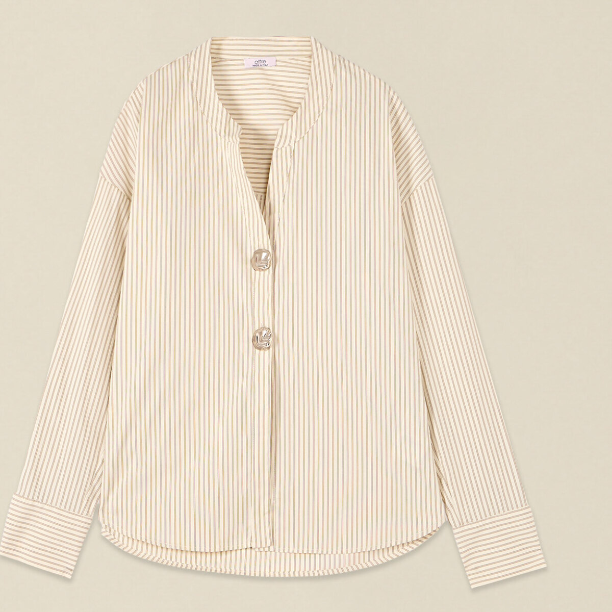 Oltre - Camicia a righe in tela con bottoni gioiello - Bianco