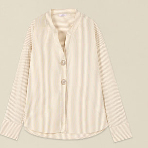 Oltre - Camicia a righe in tela con bottoni gioiello - Bianco