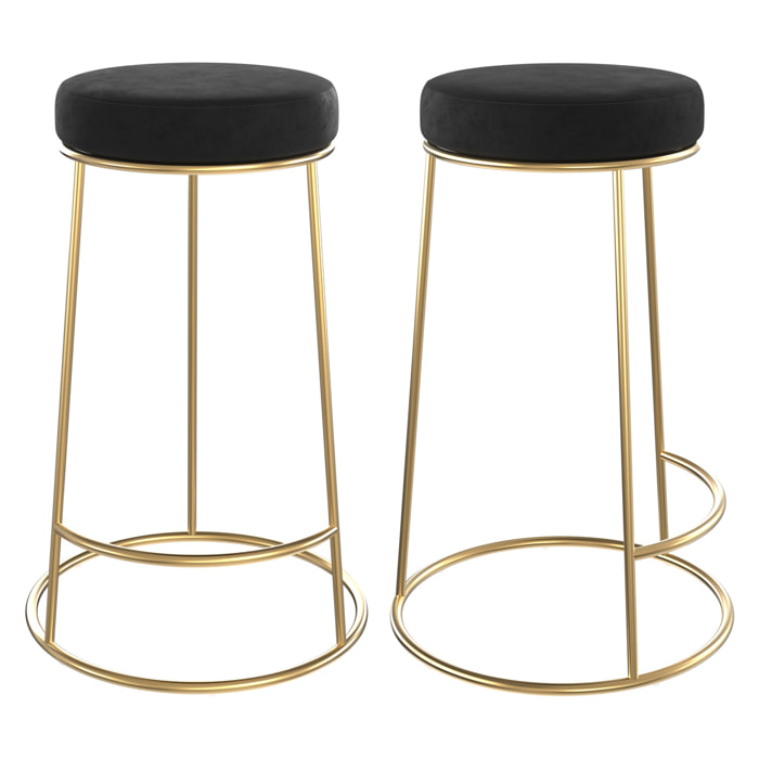 Tabouret de bar mi-hauteur Kendal en velours noir 63 cm (lot de 2)