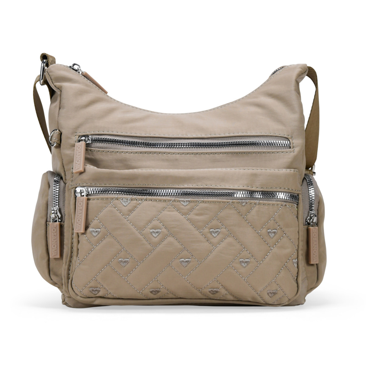 Bolso bandolera tostado con cremalleras